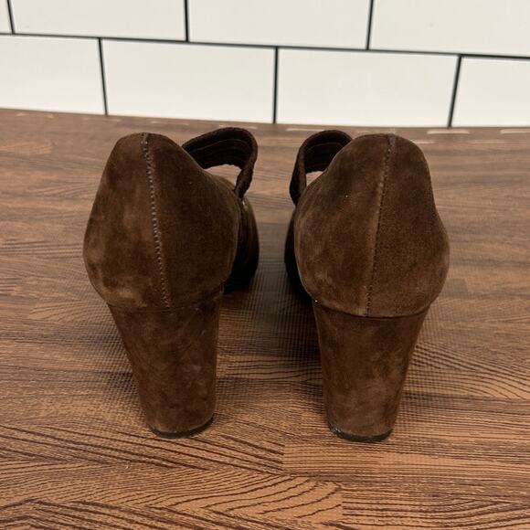 Nurture Madge Mary Jane Pumps 8.5 Brown Suede Leather Heeled Elastic Knot Strap - Picture 6 of 9